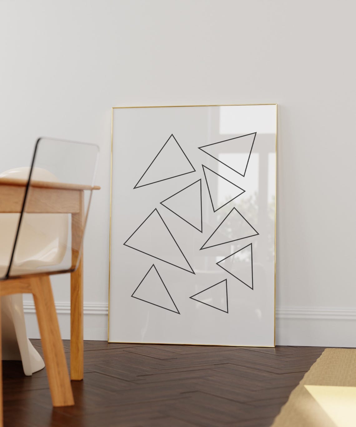 Black Outlined Triangles Minimalist Geometric Abstract Poster