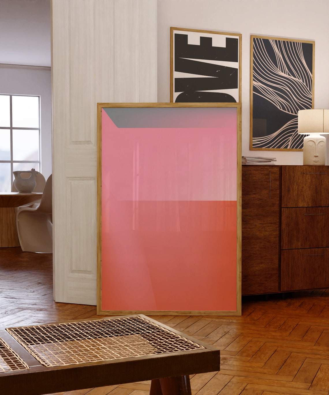 Pink Coral Gradient Abstract Geometric Color Field Art Poster
