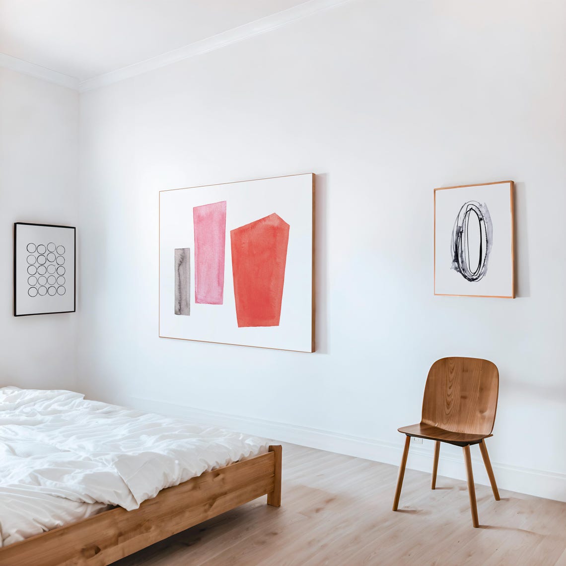 Red Pink Grey Watercolor Geometric Blocks Minimalist Art Poster - Image 3