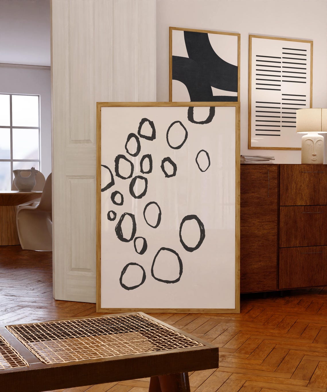 Scattered Hand Drawn Black Circles Organic Minimalist Art Poster - Image 3