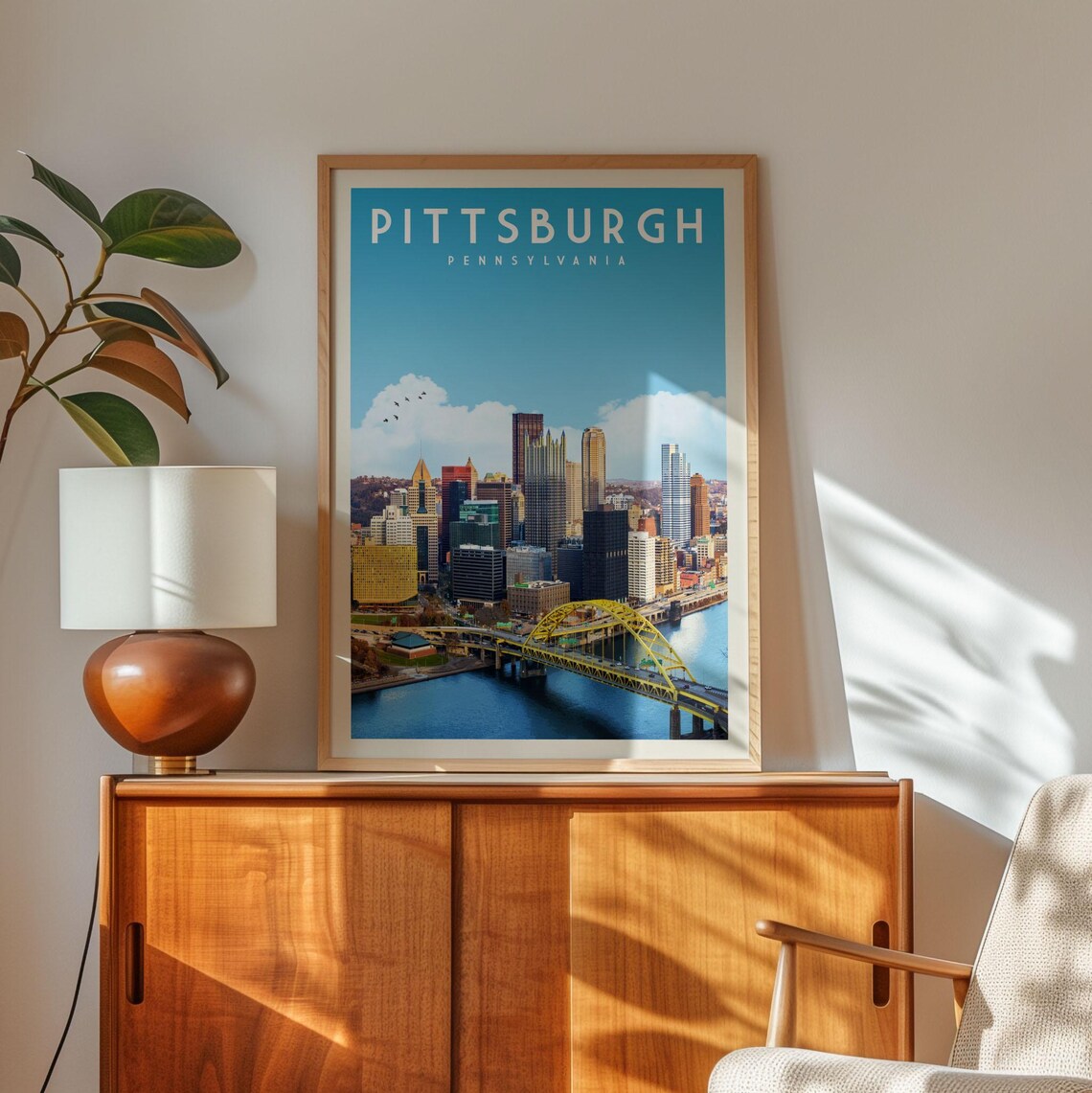 Pittsburgh Retro Travel Poster, Pennsylvania Skyline