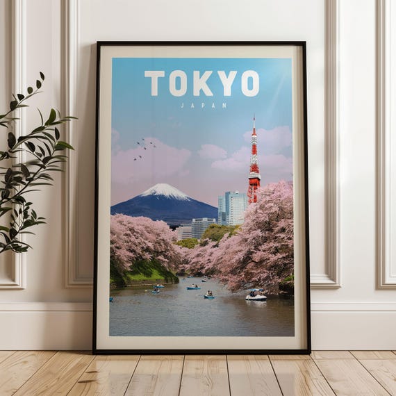 Tokyo Japan Travel Poster Tower Print Mount Fuji Wall Art Gift