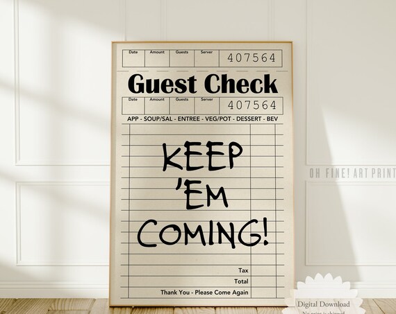 Keep Em Coming Funny Guest Check Bar Cart Cocktail Party Typography Poster