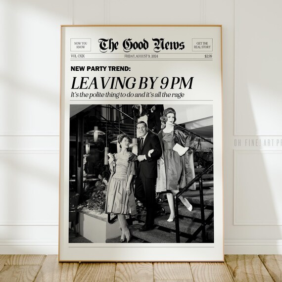 Please Leave By 9 Pm Poster Trendy Newspaper Print Retro Aesthetic Room Decor Funny Apartment Wall Art A176