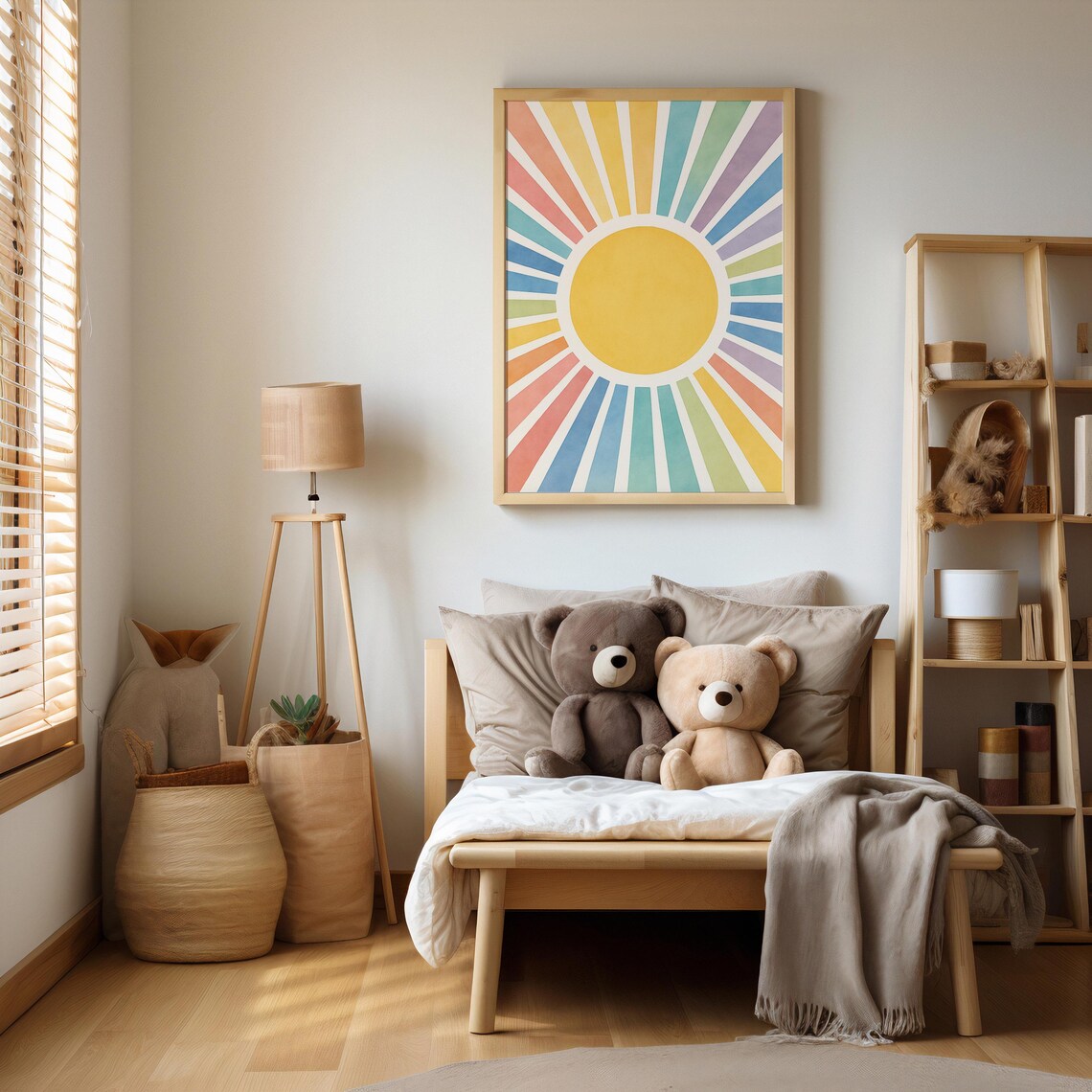 Boho Rainbow Sun Watercolor Nursery Decor Poster - Image 2