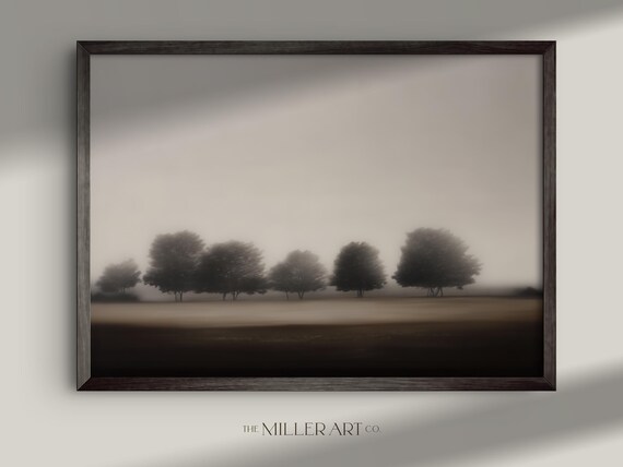 Foggy Trees Minimalist Landscape Sepia Moody Nature Art Poster