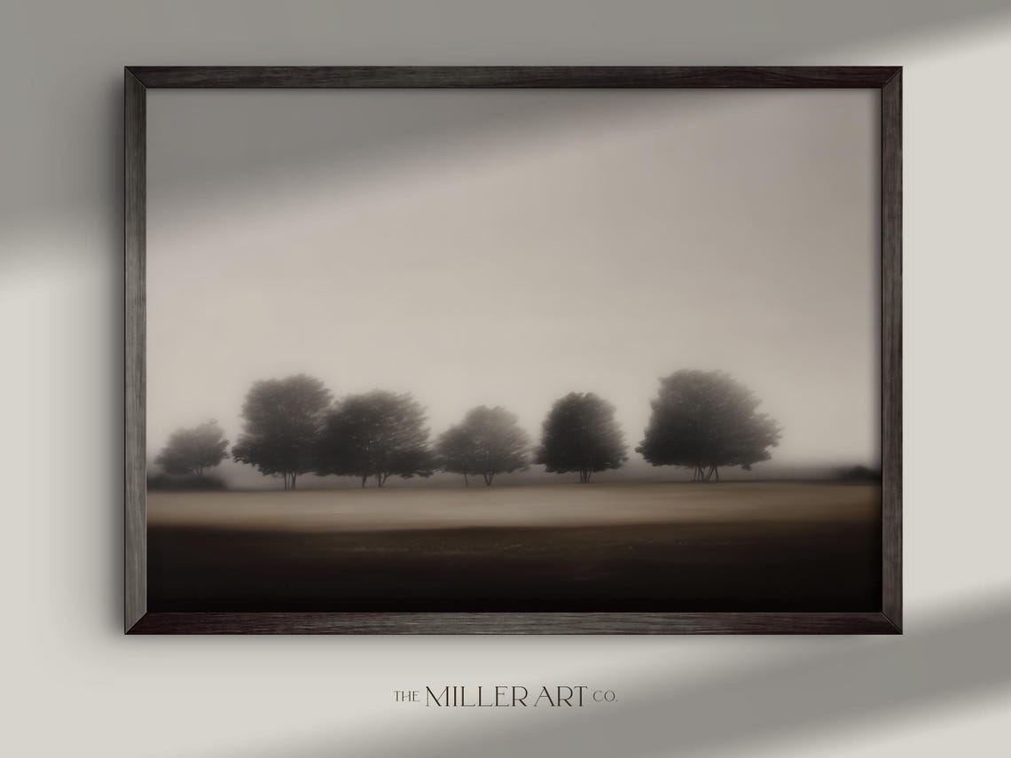 Foggy Trees Minimalist Landscape Sepia Moody Nature Art Poster