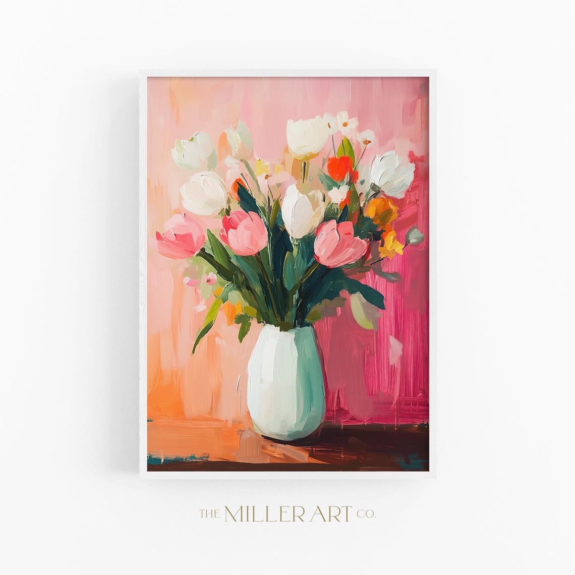 Pastel Tulip Bouquet in White Vase Impressionist Floral Wall Art