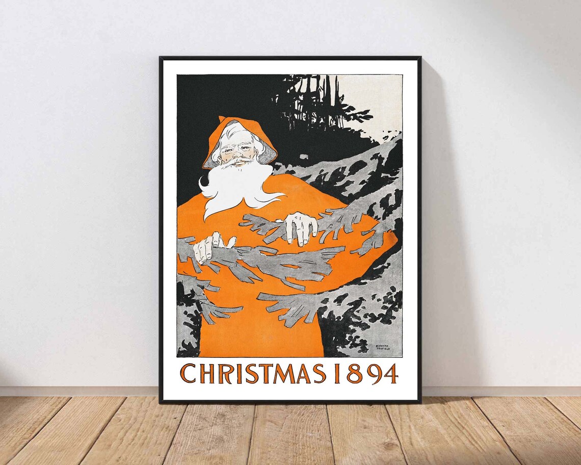 Christmas 1894 Santa Claus Red Robe Vintage Antique Holiday Poster