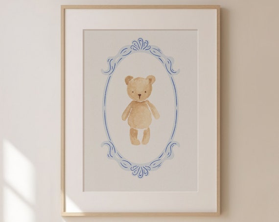Vintage Teddy Bear Nursery Decor Wall Art Print