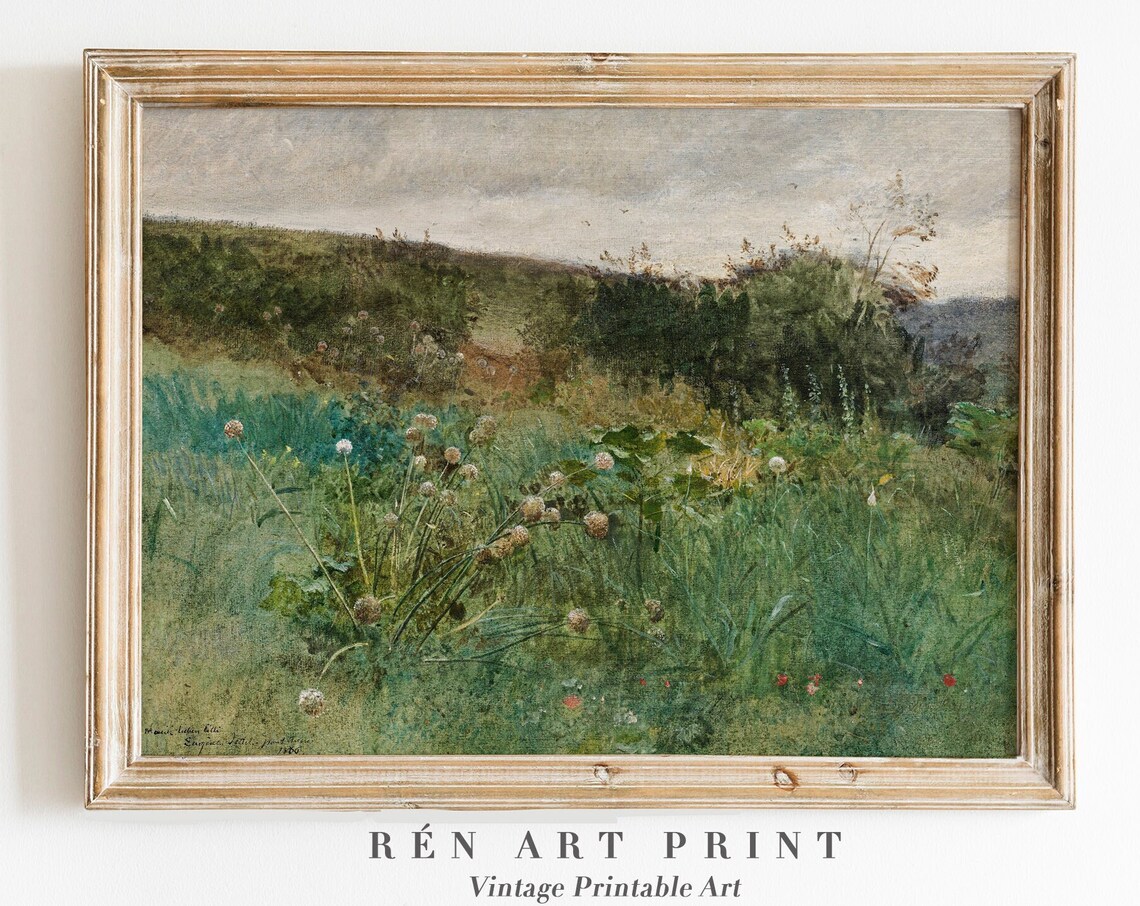 Wildflower Field Vintage Spring Meadow Green Hills Floral Poster