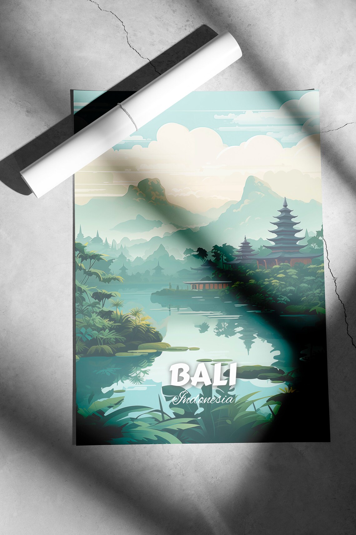 Bali Indonesia Jungle Temple Lake Serene Nature Travel Poster - Image 2