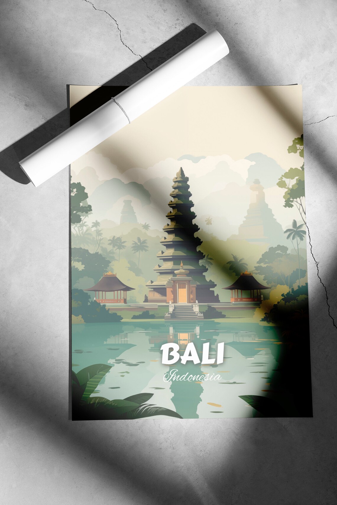 Bali Indonesia Serene Lakeside Temple Beautiful Travel Poster - Image 2