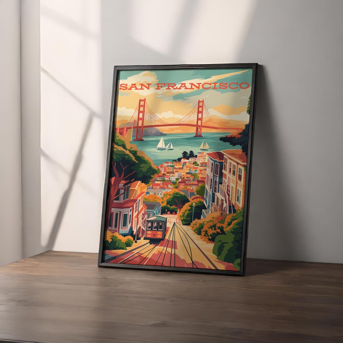 San Francisco California Golden Gate Bridge Cable Car Travel Poster - Image 2