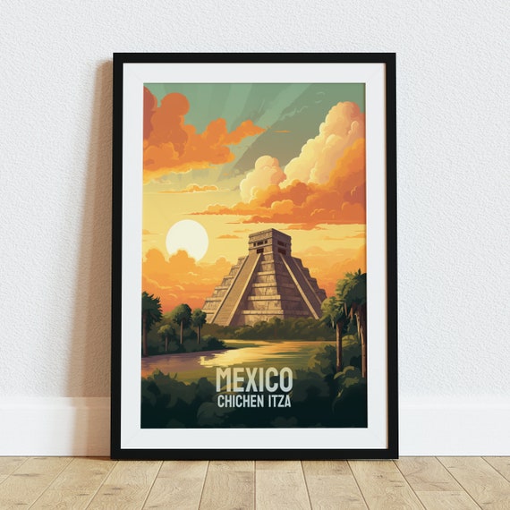 Chichen Itza Mexico Travel Poster Wall Art Print Mexico Poster Home Decor Chichen Itza Wall Art Gift For Traveler