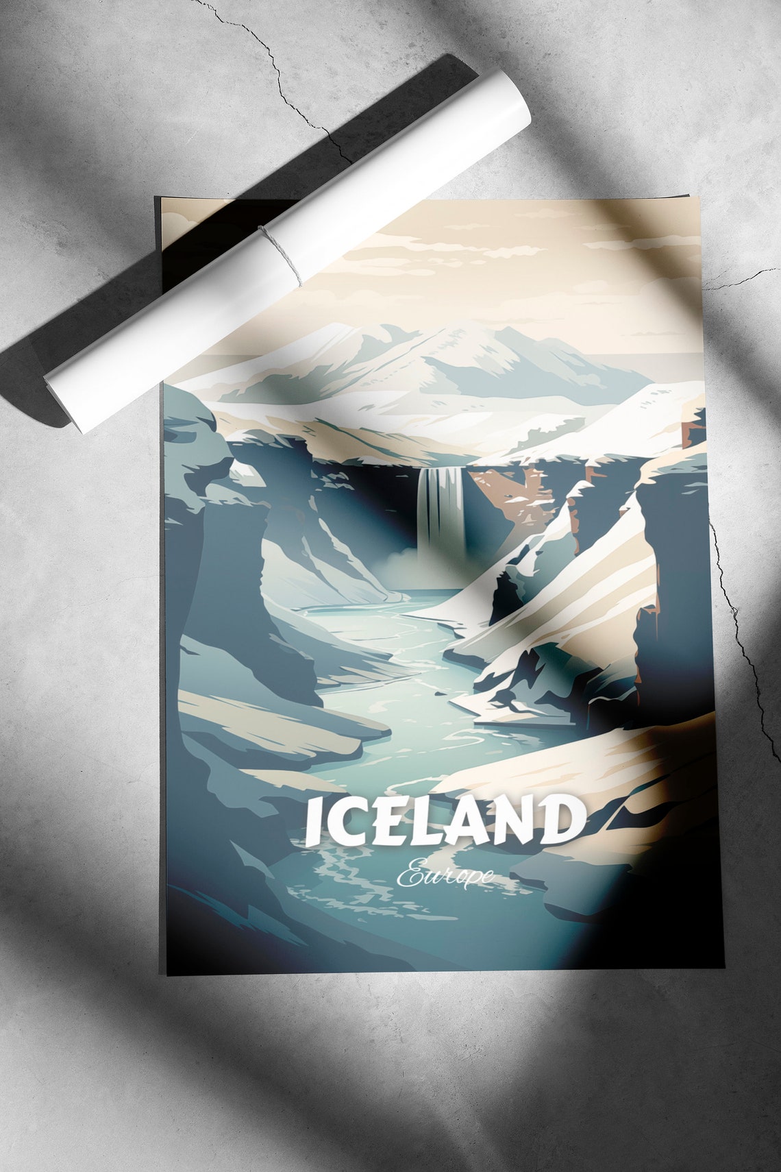 Iceland Snowy Waterfall Canyon Winter Landscape Travel Poster - Image 2