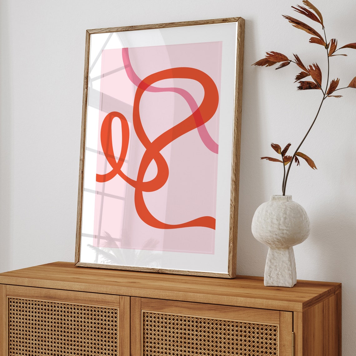 Abstract Orange Ribbon No2 On Pink Background Funky Art Poster Wall Preppy Dorm Decor Dopamine
