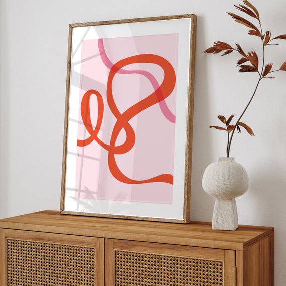 Abstract Orange Ribbon No2 On Pink Background Funky Art Poster Wall Preppy Dorm Decor Dopamine