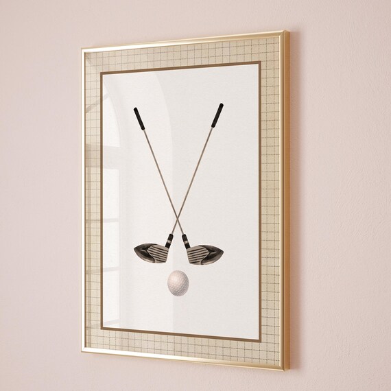 Vintage Crossed Golf Clubs Watercolor Sport Nursery Art Poster