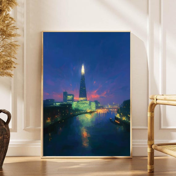 London Skyline Night Poster Modern Cityscape Wall Art