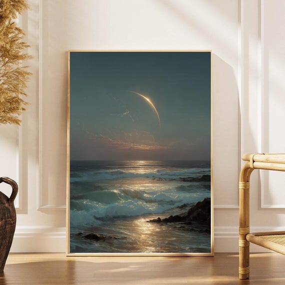 Impressionist Seascape Print Ringed Planet Surrealist Wall Art