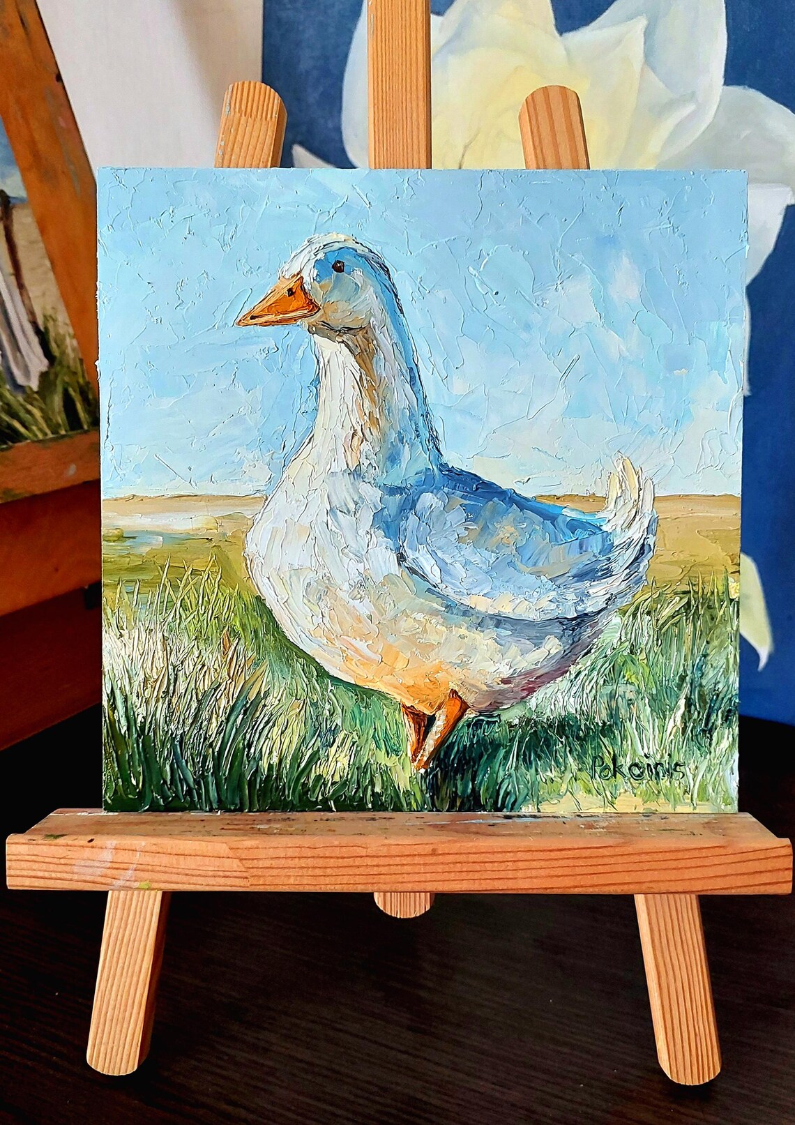 White Goose Oil Painting Farm Waterfowl Portrait Rustic Poster - Image 5