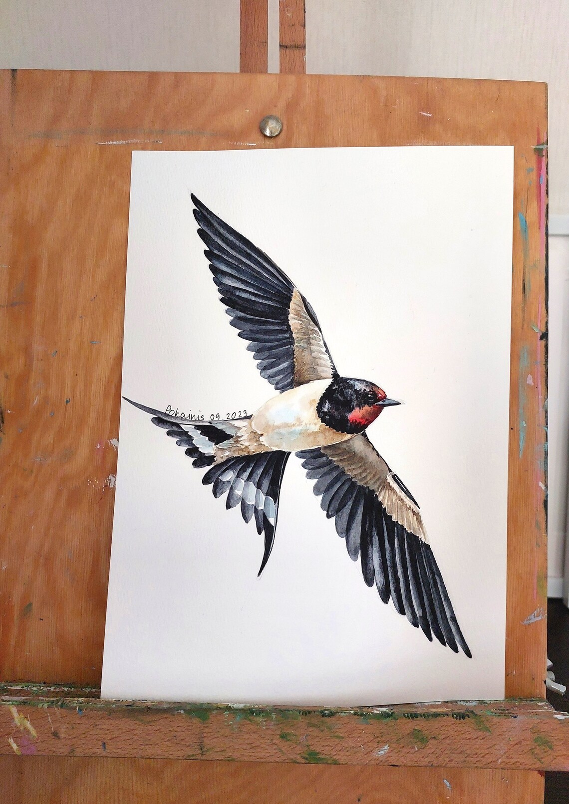 Barn Swallow in Mid Flight Watercolor Bird Wildlife Art Poster - Image 2