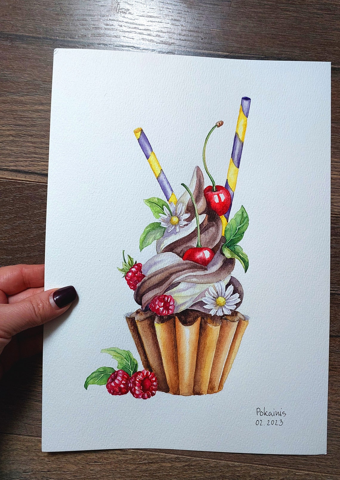 Dessert Original Watercolor Painting Cupcake Watercolor Artwork Baking Illustration Still Life Sweets Painting Kitchen Original Wall Art - Image 4