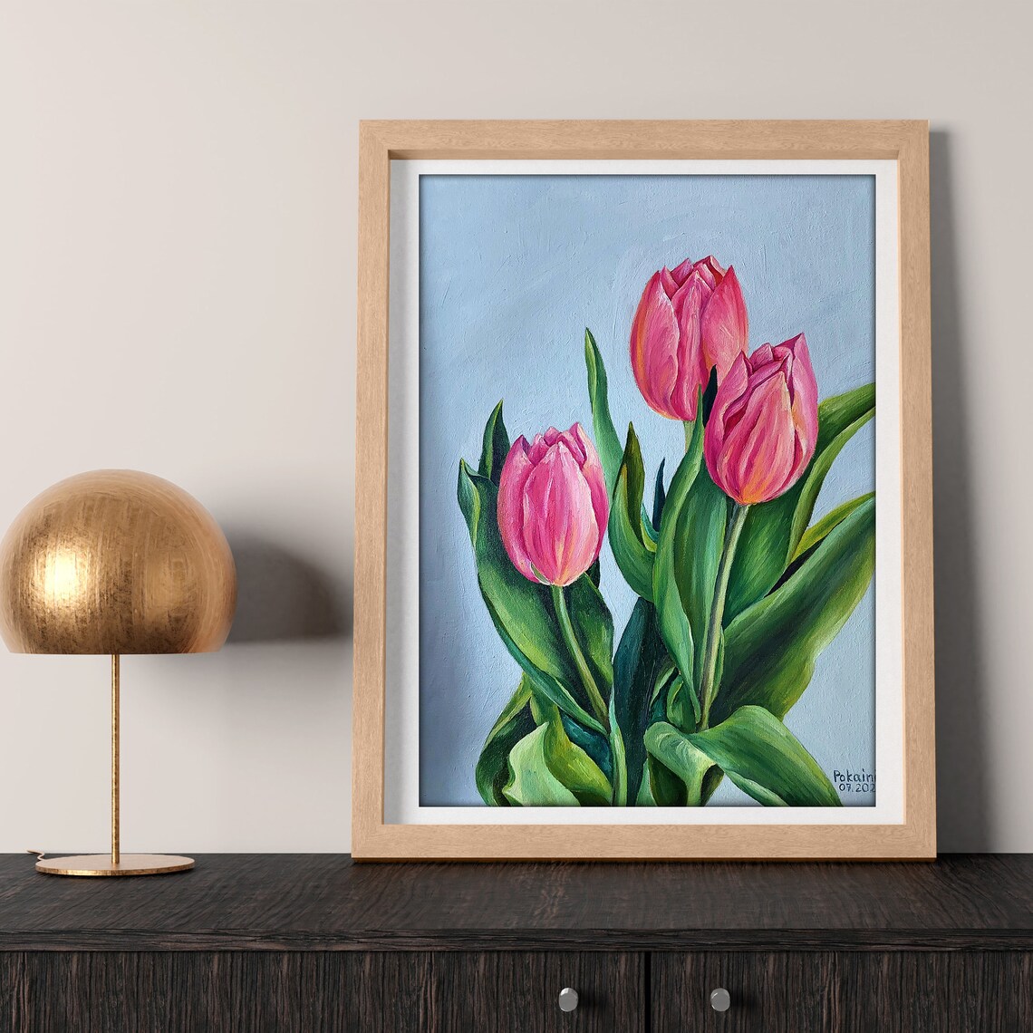 Pink Tulips Trio Oil Painting Spring Flower Botanical Poster - Image 2