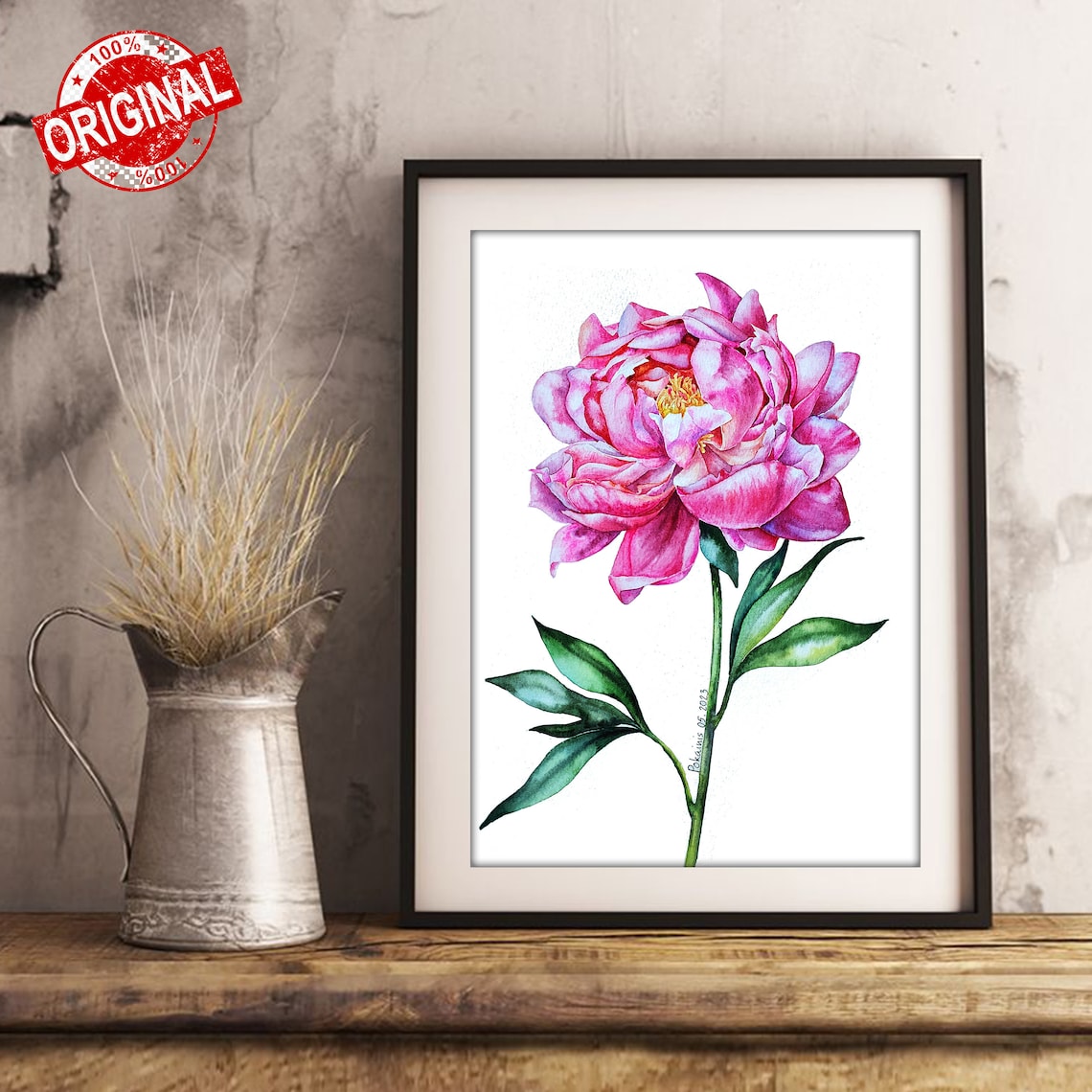 Pink Peony Watercolor Art Print, Spring Florals - Image 2