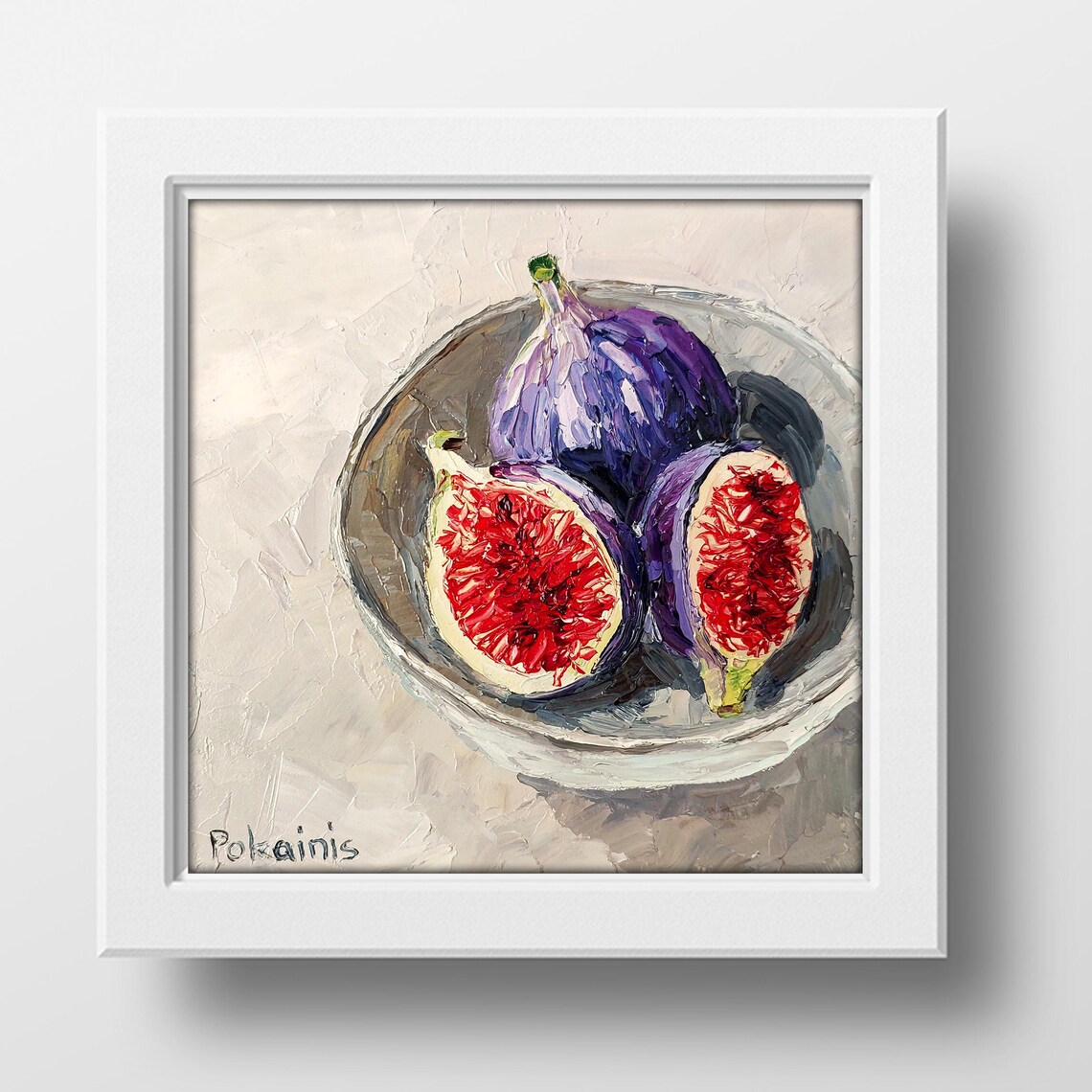 Ripe Figs Halved in Glass Bowl Impasto Oil Still Life Poster - Image 5