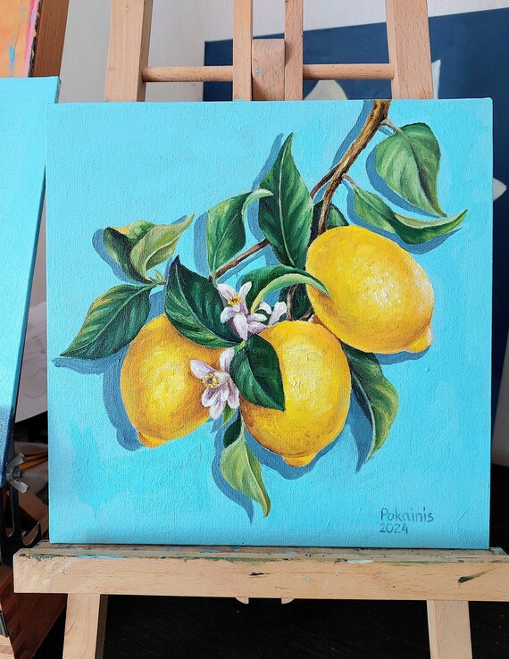 Lemon Oil Painting Still Life, Citrus Art Print
