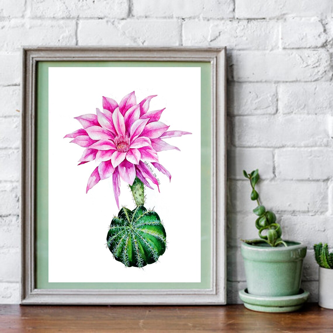 Flowering Cactus Pink Bloom Watercolor Botanical Plant Art Poster - Image 4