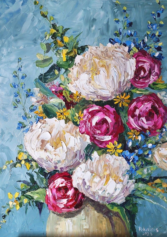 Peony Oil Painting, Floral Still Life Art Print