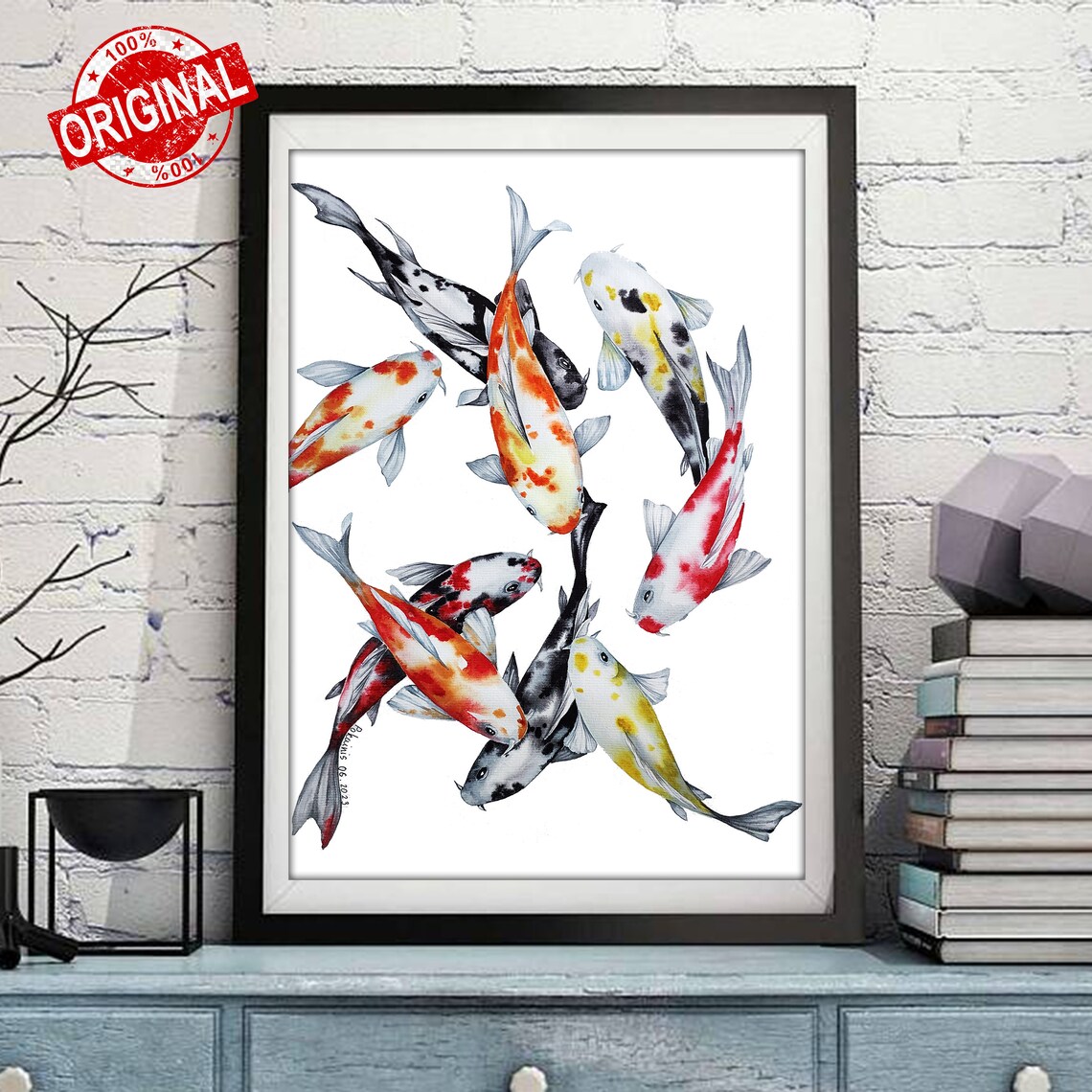 Nine Koi Fish Abstract Watercolor Art Print, Contemporary - Image 3