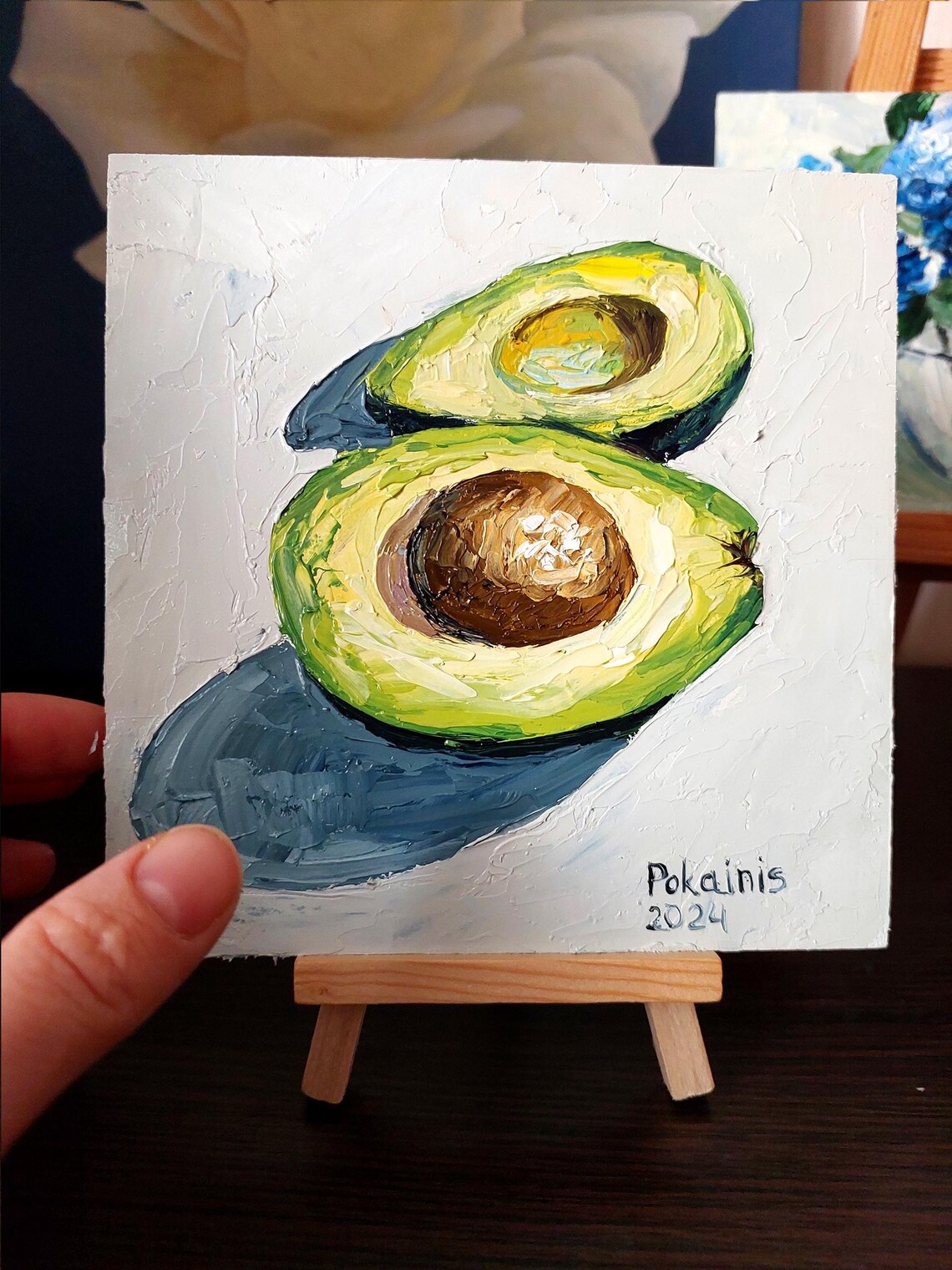 Small Original Oil Painting Impasto Avocado Painting Kitchen Wall Art Frui Still Life Artwork Vegetables Artwork Ukrainian Painting - Image 2