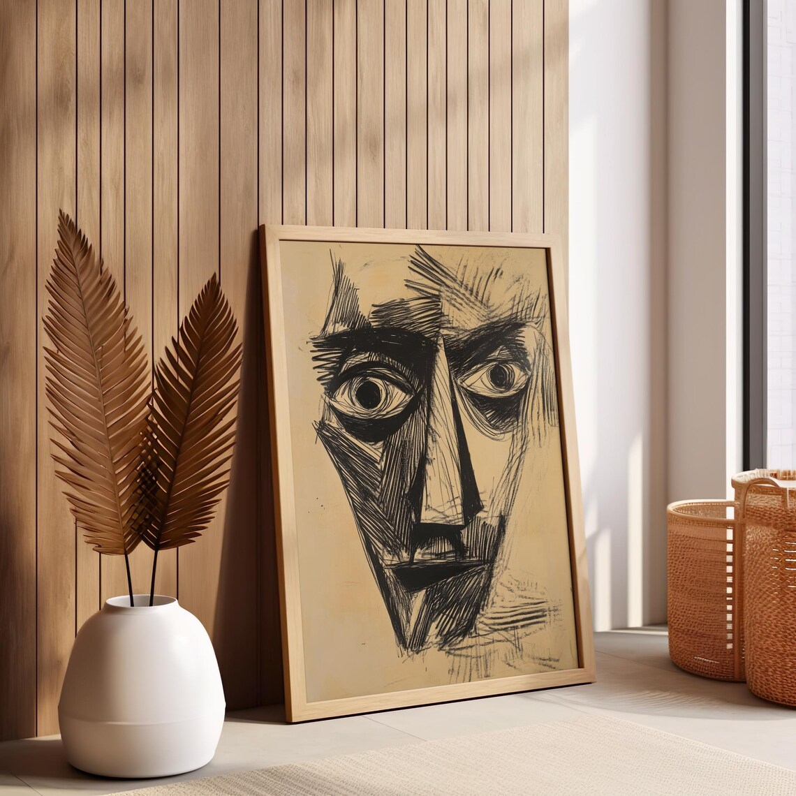 Lines Of Reflection Abstract Expressionist Face Wall Art Minimalist Black Ink Portrait Bold Line Art For Modern Home Decor - Image 6