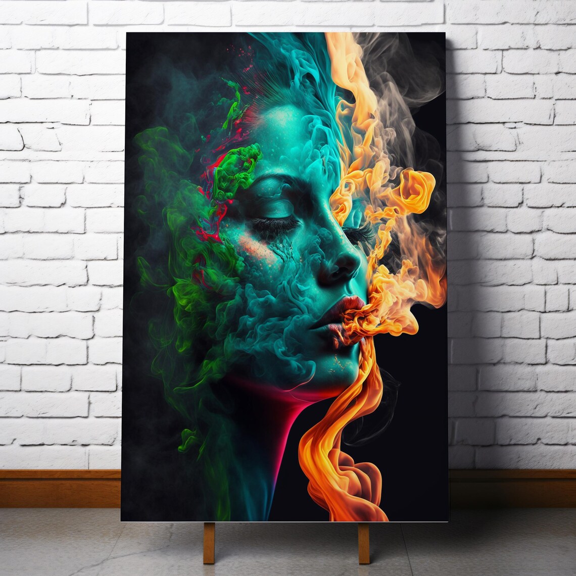 Ethereal Woman Smoke Portrait Teal Orange Mist Psychedelic Art Poster - Image 7
