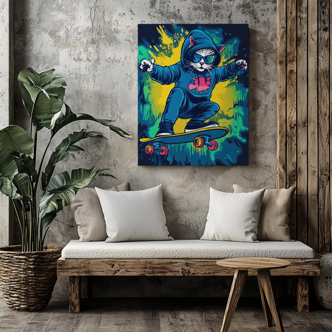 Cool Skateboarding Cat Hoodie Graffiti Street Style Animal Poster - Image 8