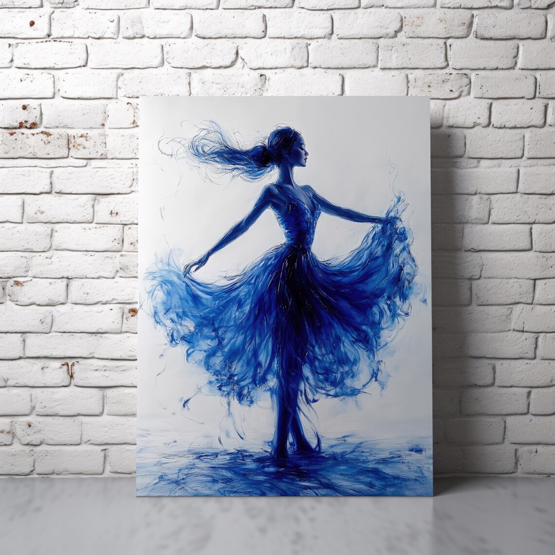 Graceful Dancer Blue Watercolor Flowing Dress Silhouette Elegant Wall Art - Image 7