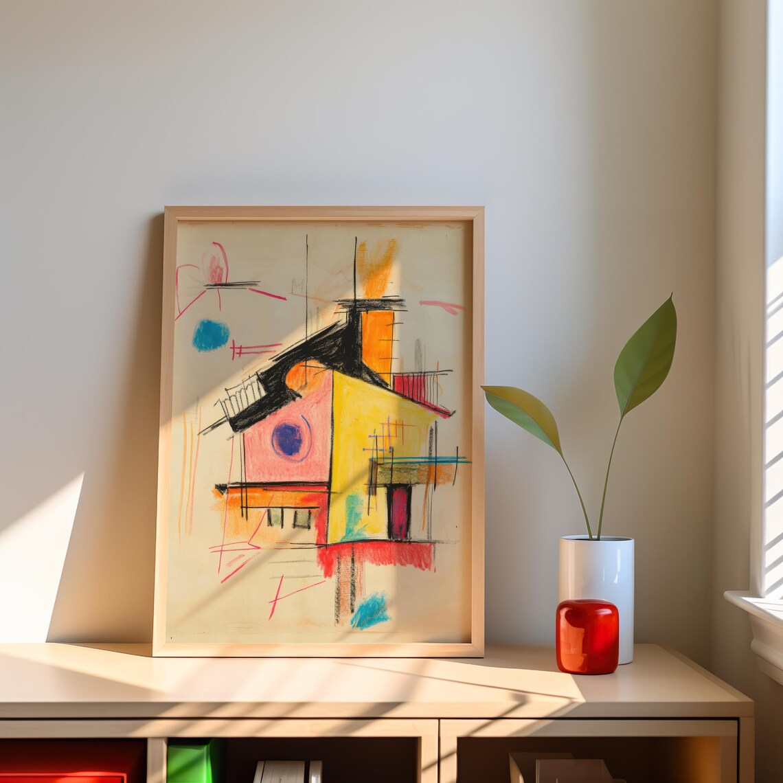 Colorful Modernist House Abstract Geometric Shapes Wall Art Poster - Image 4