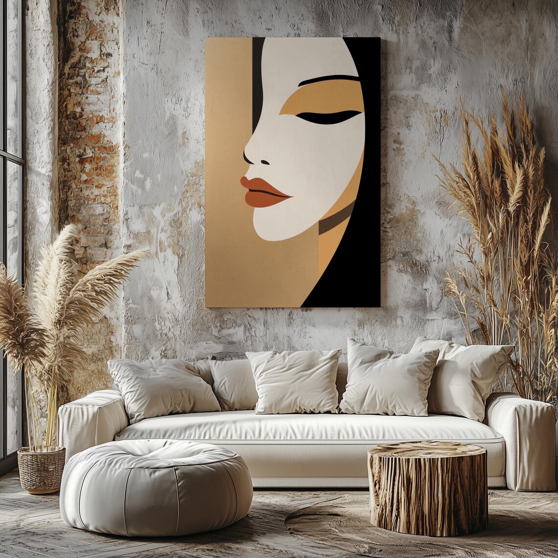 Minimalist Woman Profile Portrait Cream Black Gold Closed Eyes Art Print - Image 8