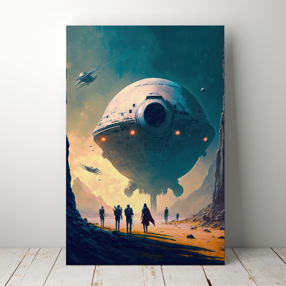 Giant Spaceship Desert Sci Fi Astronauts Retro Space Art Poster - Image 6