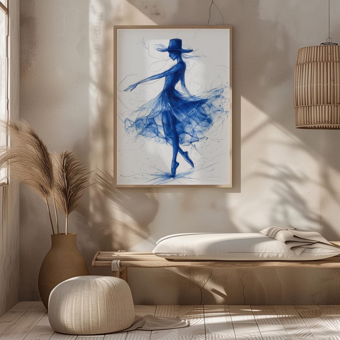 Elegant Dancer Line Art Monochromatic Blue Illustration Capturing Grace Movement In Simplified Forms Wall Art Art - Image 2