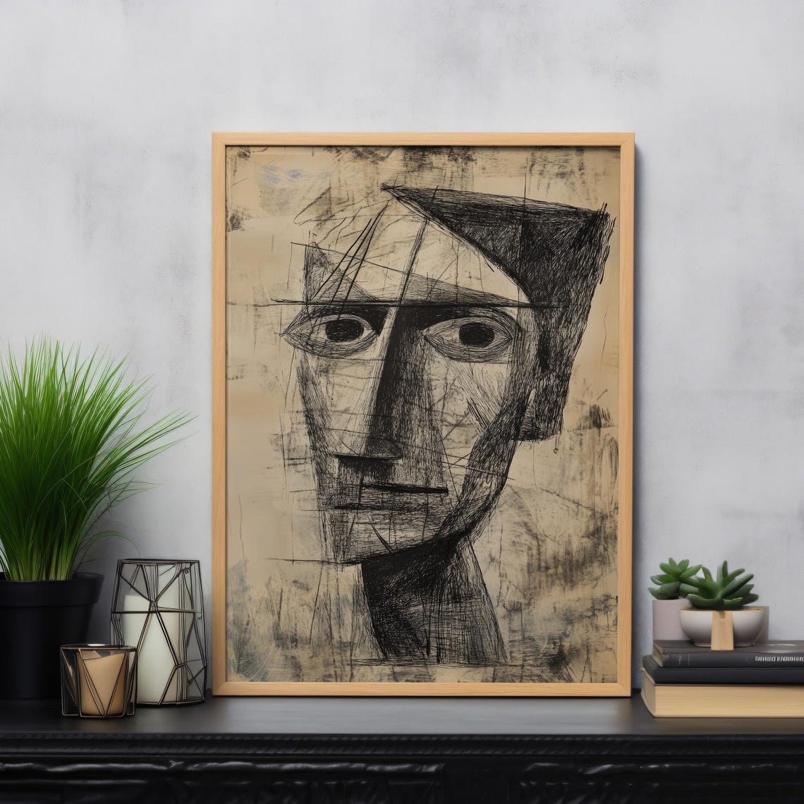Fragmented Face Cubist Portrait Sketch Black Ink Expressionist Poster - Image 7