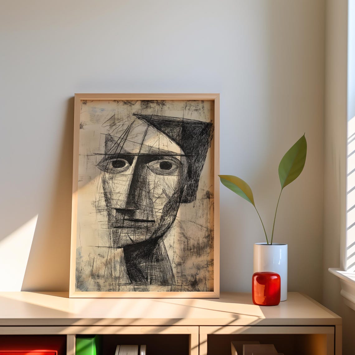 Fragmented Face Cubist Portrait Sketch Black Ink Expressionist Poster - Image 5