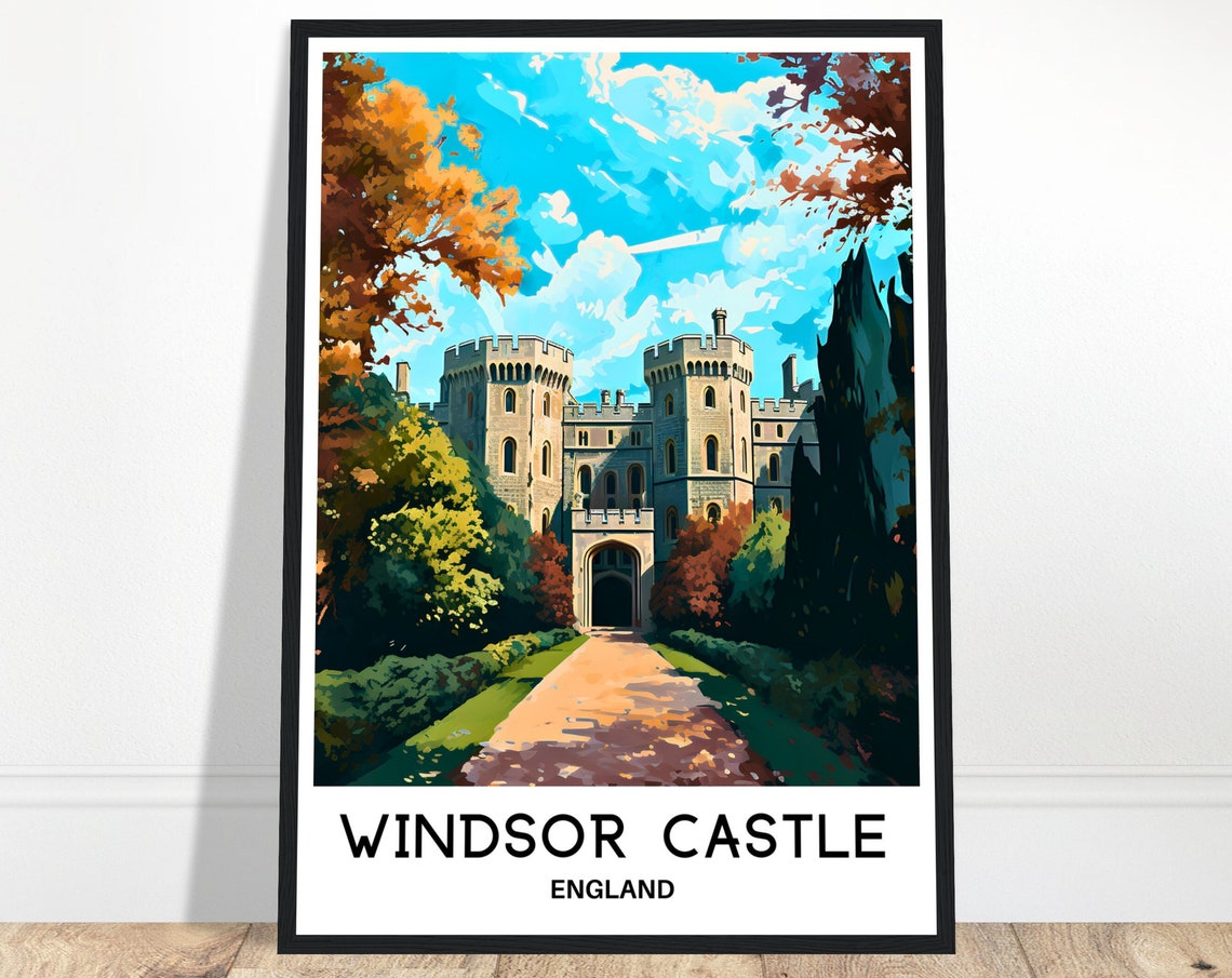 Windsor Castle England Autumn Foliage Stone Facade Royal Poster