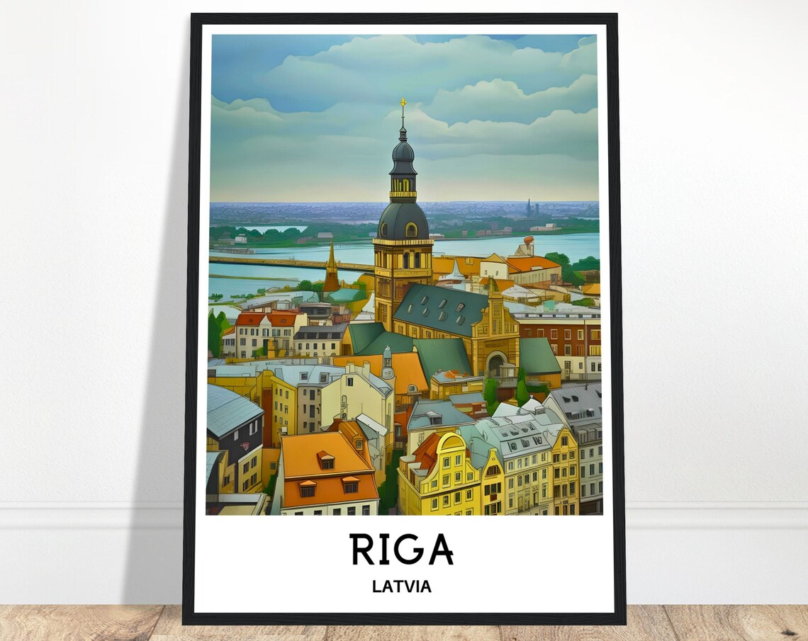 Riga Latvia Old Town Rooftops Cathedral Tower City Travel Poster