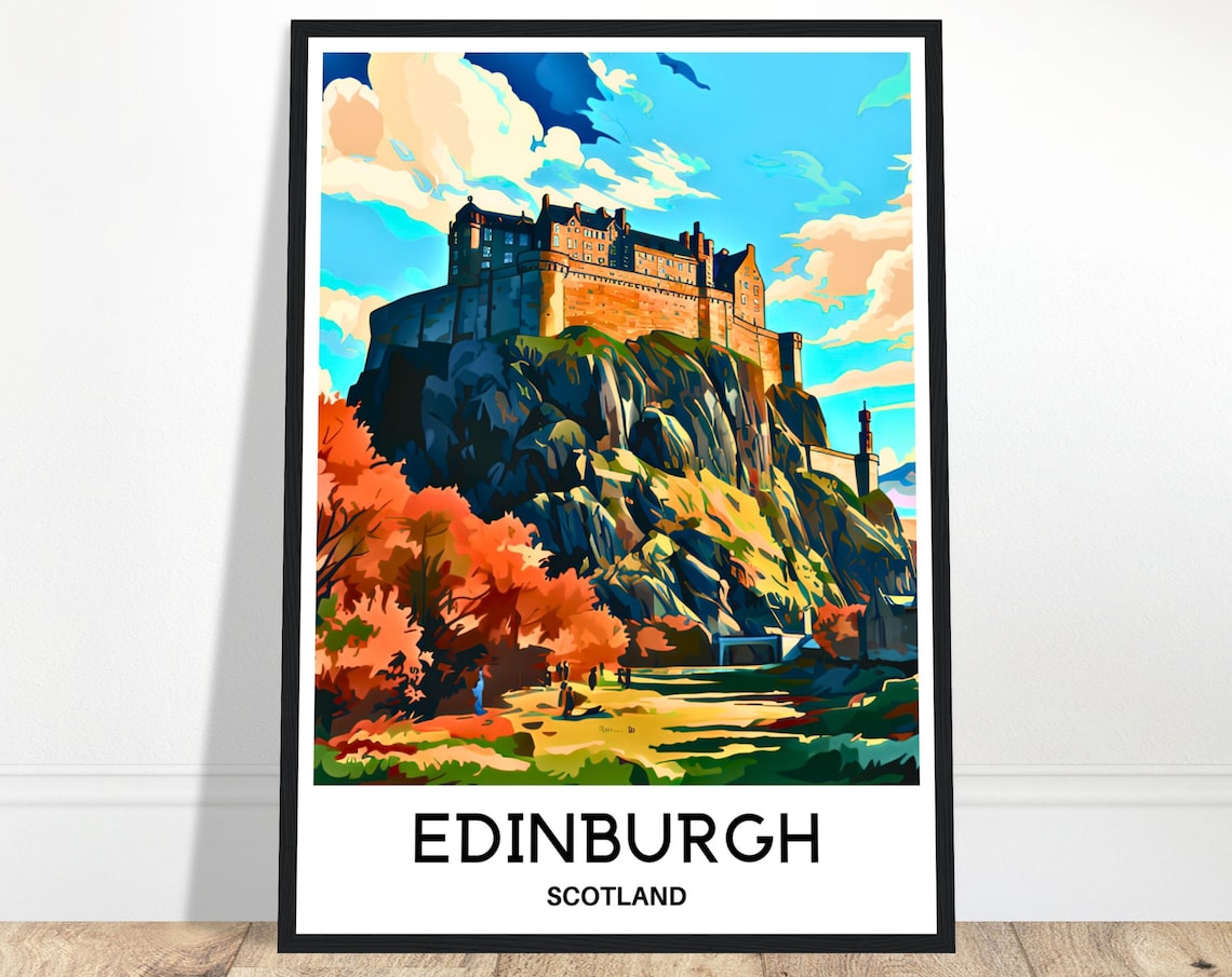 Edinburgh Castle Autumn Scotland Historic Retro Travel Poster