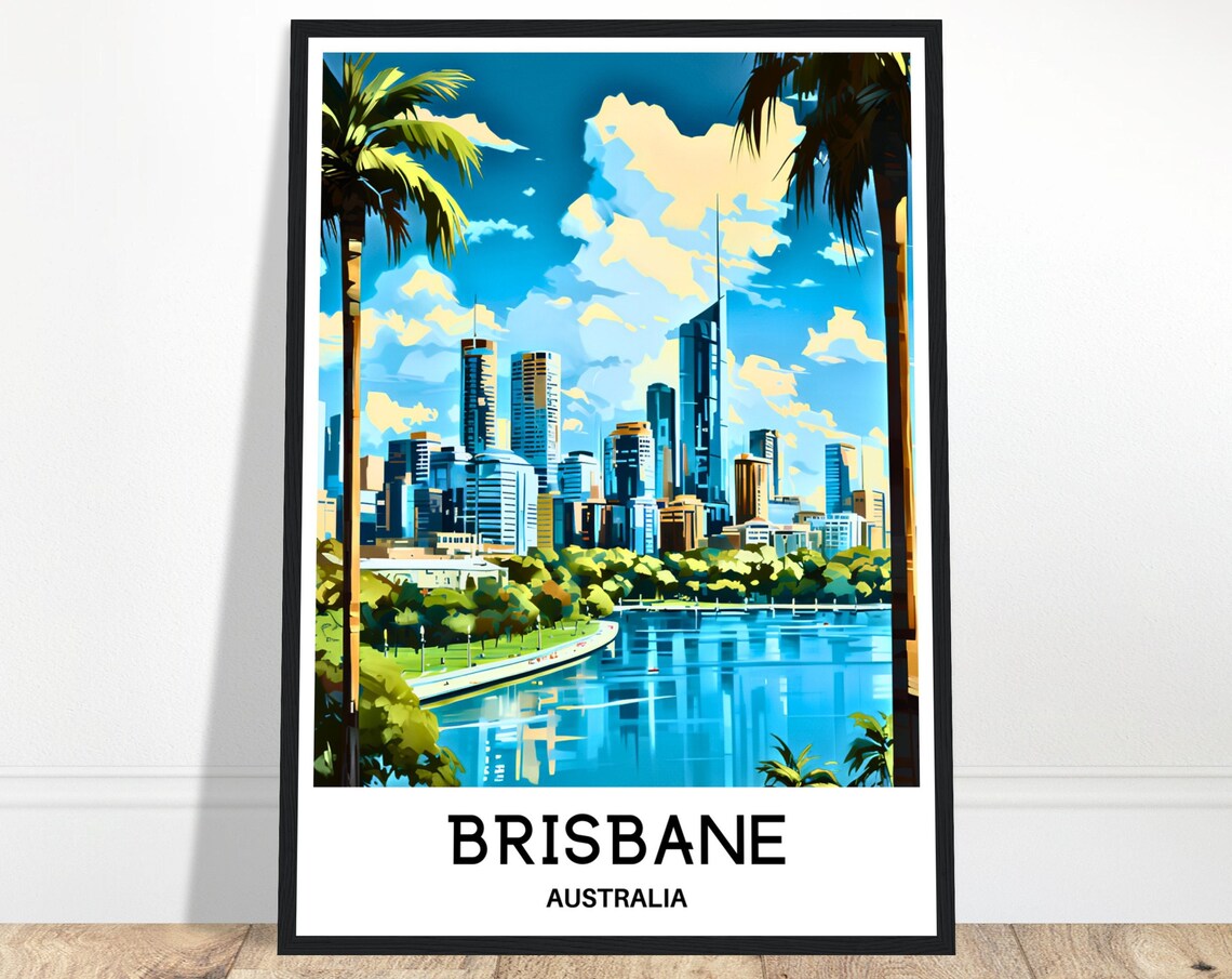Brisbane Australia City Skyline River View Cityscape Travel Poster